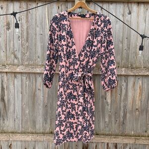 J Crew- Elegant Blush Pink with Cherry Blossom Print Wrap Dress